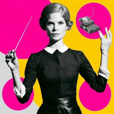 Creative Director Orchestrating AI Tools — Midjourney v6 AI Prompt: personify a female creative director as the orchestrator of AI tools --chaos 5 -...