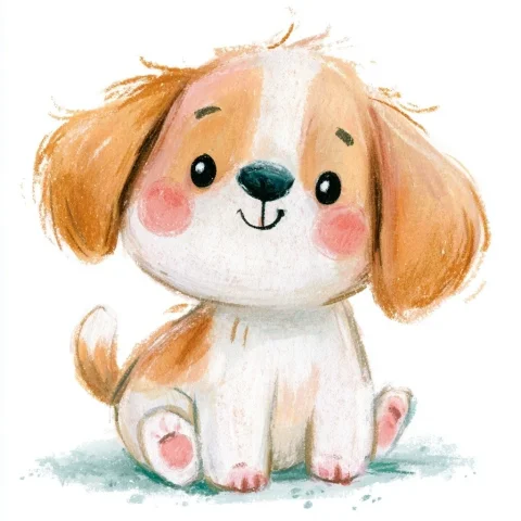 Kawaii Puppy Chalk Drawing — Midjourney v6 AI Prompt: A cute kawaii puppy chalk drawing style for children's book, white background ,...
