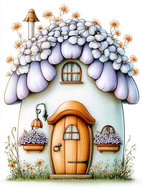 Hydrangea Roof Fairy Cottage Clipart