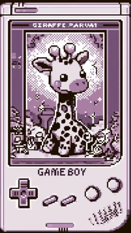 Pixel Giraffe Livestream Screen — Midjourney v6 AI Prompt: Livestream waiting screen, vertical 9:16, featuring "Giraffe Paruay", a cute sho...