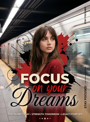 Young woman stands calmly on subway platform as train rushes past — Nano Banana 2 AI Prompt: A cinematic, high-fidelity portrait of a young woman standing perfectly still on...