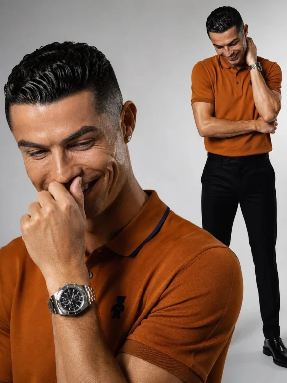 Cristiano Ronaldo poses in a luxury burnt-orange polo shirt
