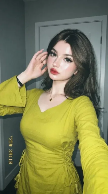 A woman with curled lashes and glass skin smiles softly