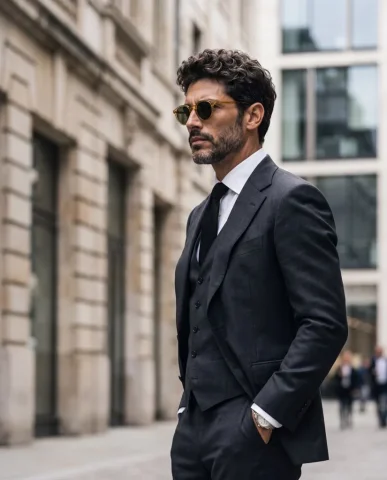 A sharply dressed man stands confidently in soft overcast daylight. — Nano Banana 2 AI Prompt: Luxury old-money editorial aesthetic, quiet luxury, timeless sophistication, min...