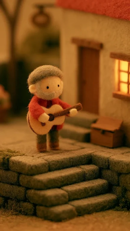 Needle Felt Busker Playing Guitar