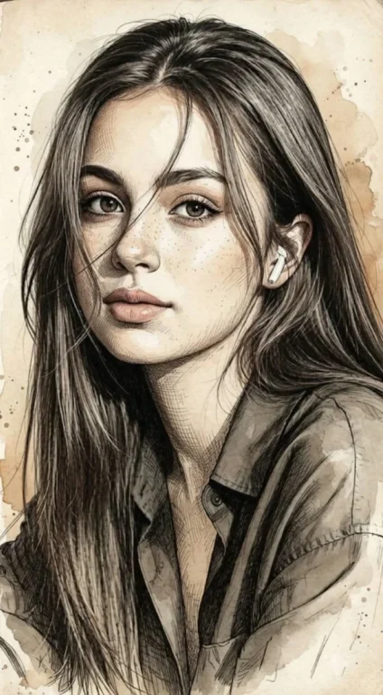 A detailed ink portrait reveals lifelike skin texture and natural proportions