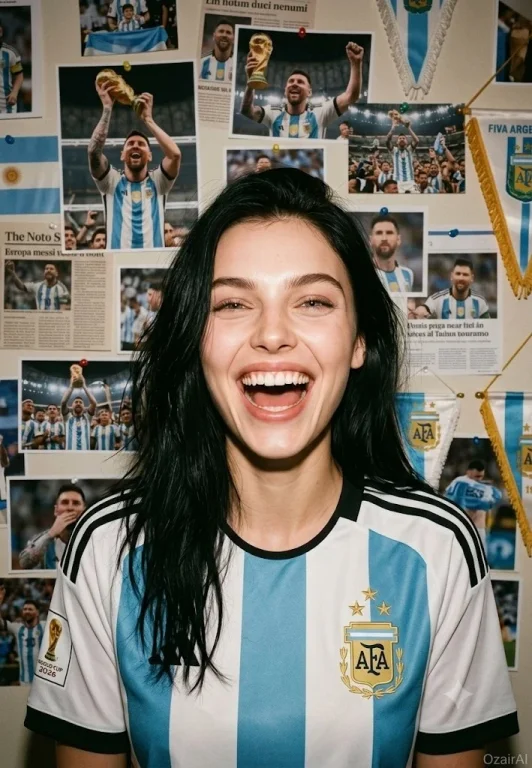 Joyful Portugal fan celebrates with wide smile in red jersey