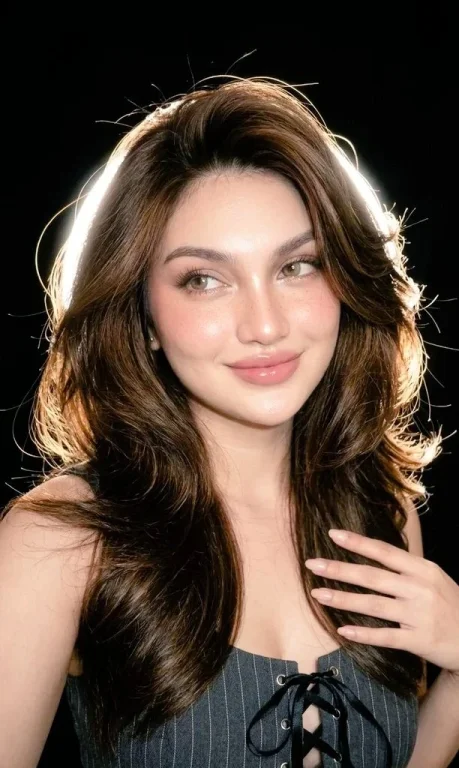 Young woman with hazel eyes glows in Y2K flash portrait