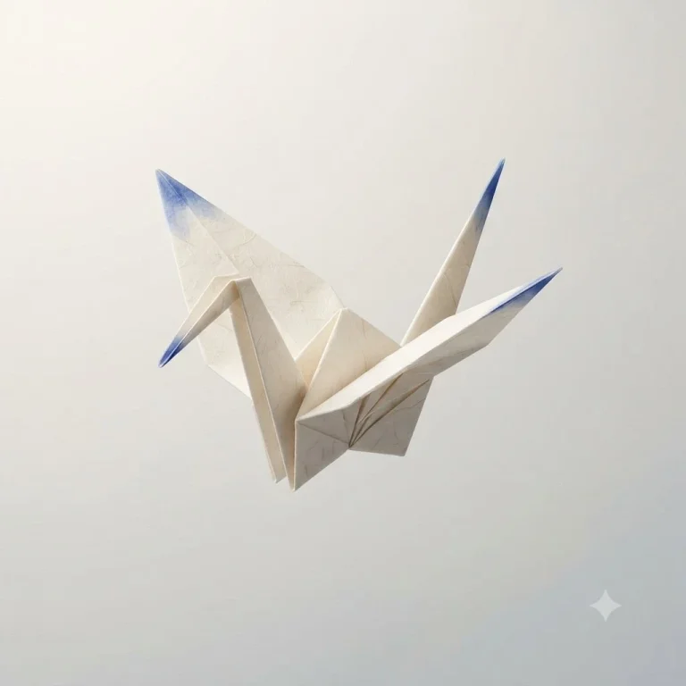 A pristine origami heart floats against a clean neutral backdrop