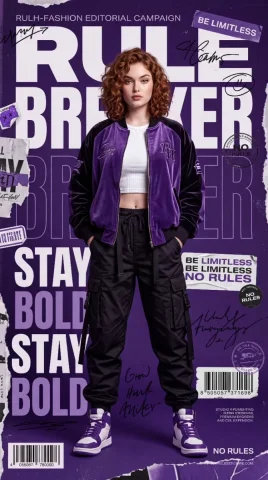 A confident Korean woman in oversized streetwear dominates the frame — Nano Banana 2 AI Prompt: Create a high-fashion streetwear editorial poster featuring a stylish Korean wom...