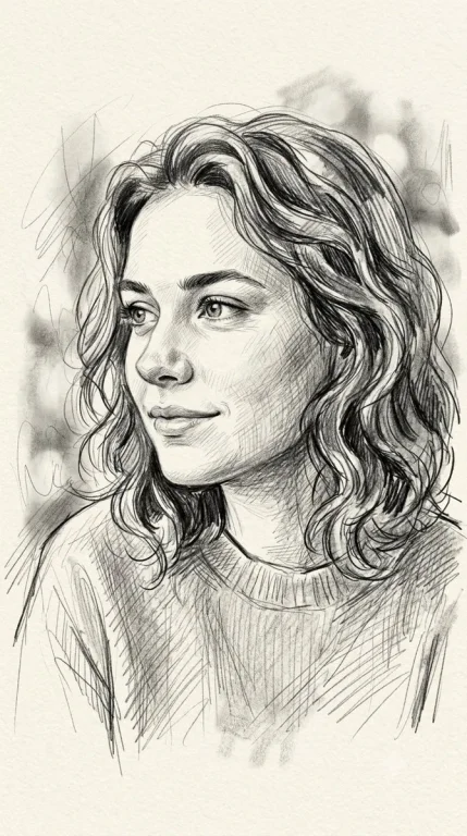 A young woman's thoughtful portrait rendered with fine pencil strokes