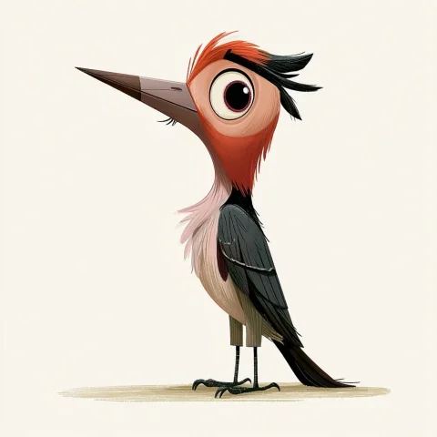 Storybook Woodpecker Children's Illustration — Midjourney v6 AI Prompt: cute whimsical children illustration of woodpecker ,. Pixar style, soft shading,...