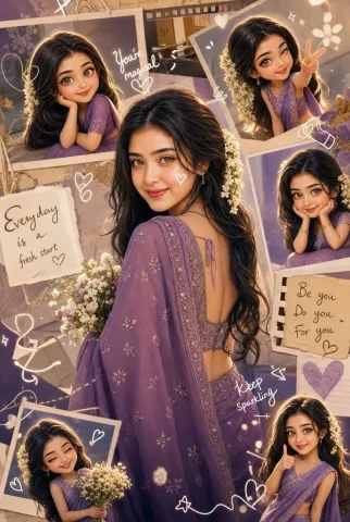 Indian woman in white saree smiles with chibi dolls — Nano Banana 2 AI Prompt: Doodle chibi Art . Use reference photo to create a ultra-realistic cinematic por...