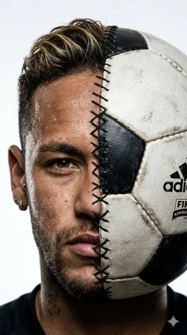 Cristiano Ronaldo's face merges with a soccer ball in surreal portrait. — Nano Banana 2 AI Prompt: Ultra-realistic photorealistic portrait of [Player Full Name]'s half face seamle...