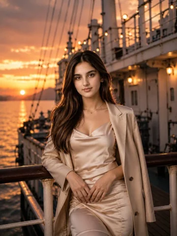 Striking Luxury Portrait of a Young Woman at Golden Hour — Nano Banana 2 AI Prompt: Create an ultra-realistic luxury cinematic portrait of a beautiful young woman s...
