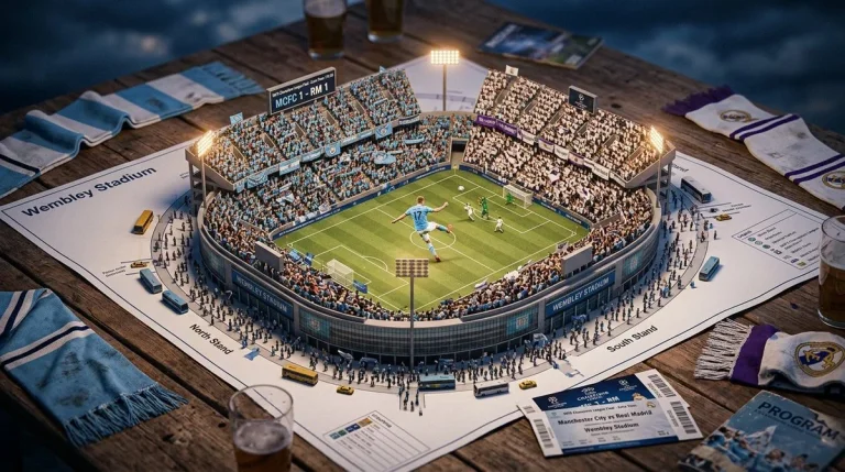 Miniature stadium map erupts with fans for a championship match