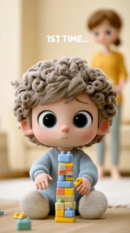 Pixar Toddler's First Time Moment — Midjourney v6 AI Prompt: **Scene Purpose:** Instant parent recognition. **Text Overlay:** 1ST TIME... **C...