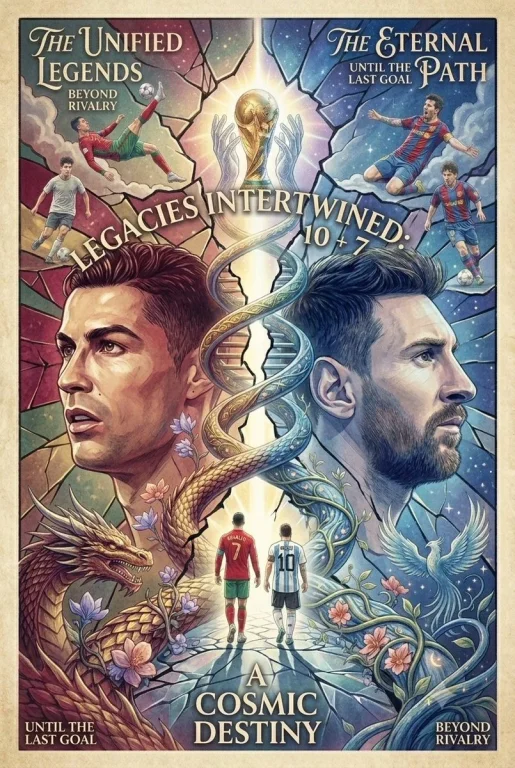 Two football legends climb a DNA staircase toward a shared trophy