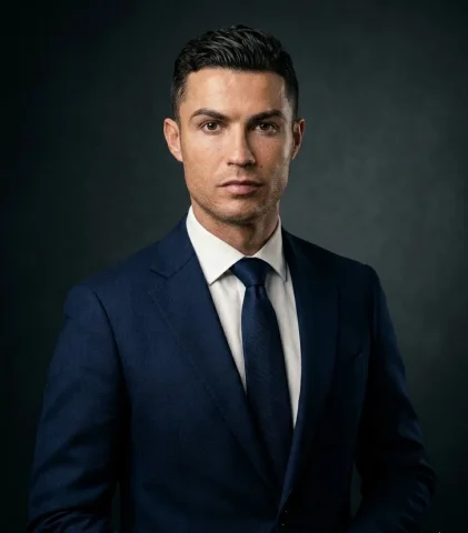 Confident executive in navy suit gazes directly at camera — Nano Banana 2 AI Prompt: { "prompt": "Ultra-realistic high-end studio portrait of a confident man in...
