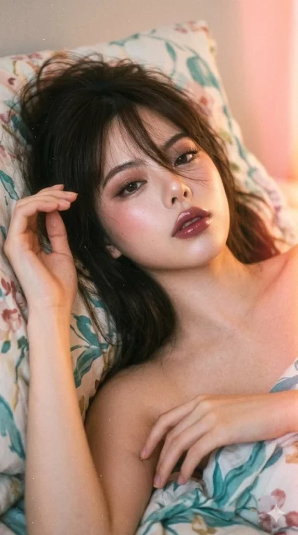 A dreamy 90s bedroom portrait with soft light leak