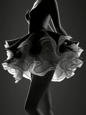 Foam Skirt in Black and White Studio — Midjourney v6 AI Prompt: A short skirt made by foam. black and white silhouette. Studio light. Photoreali...