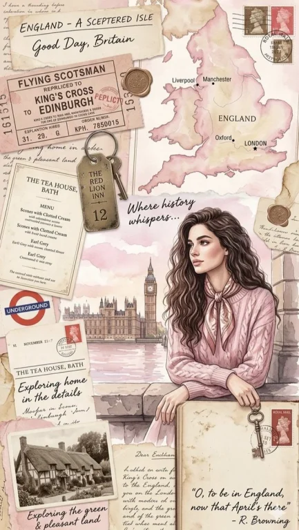 A woman in pink gazes at Big Ben in watercolor England