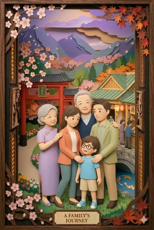 A family's paper-cut journey spans day and night in Japan.