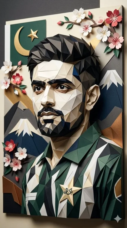 Geometric papercraft portrait of a soccer star in origami style