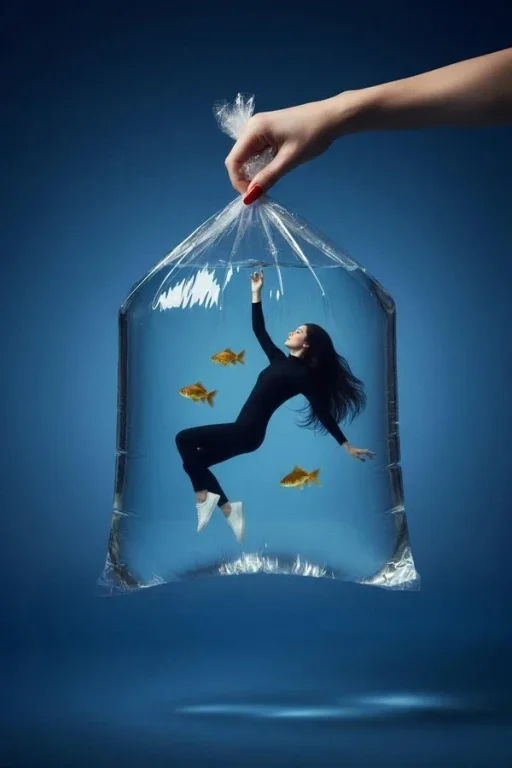 A High-End Glossy Surreal Fashion Photograph Of A Young Woman Flo