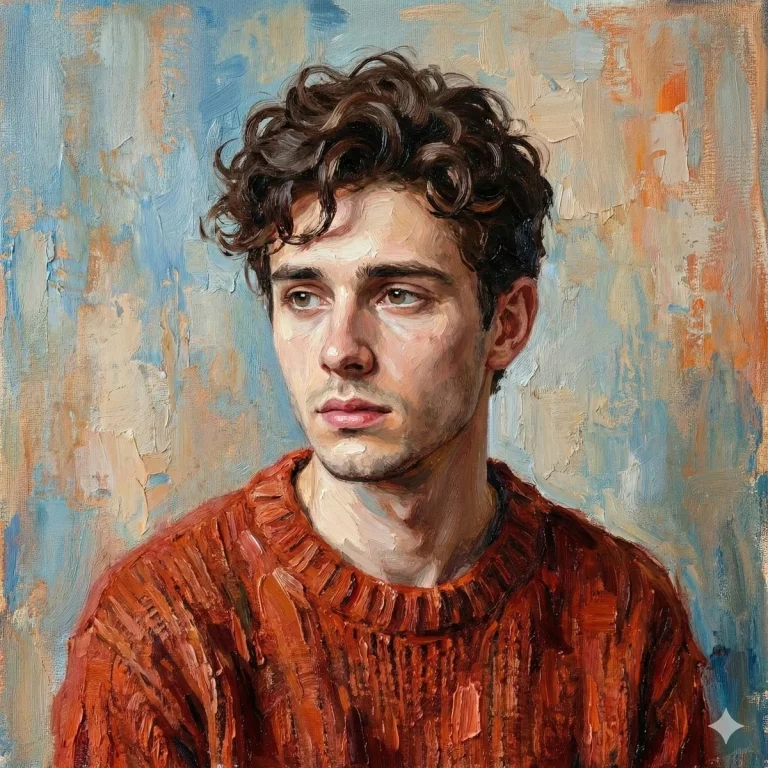 A Digital Oil-Painted Bust Portrait Of A Slender Young Man (Late