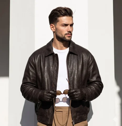 Striking Confidence in Minimalist Fashion — Nano Banana 2 AI Prompt: A male model stands centered and straight-on, exuding a serious, confident prese...