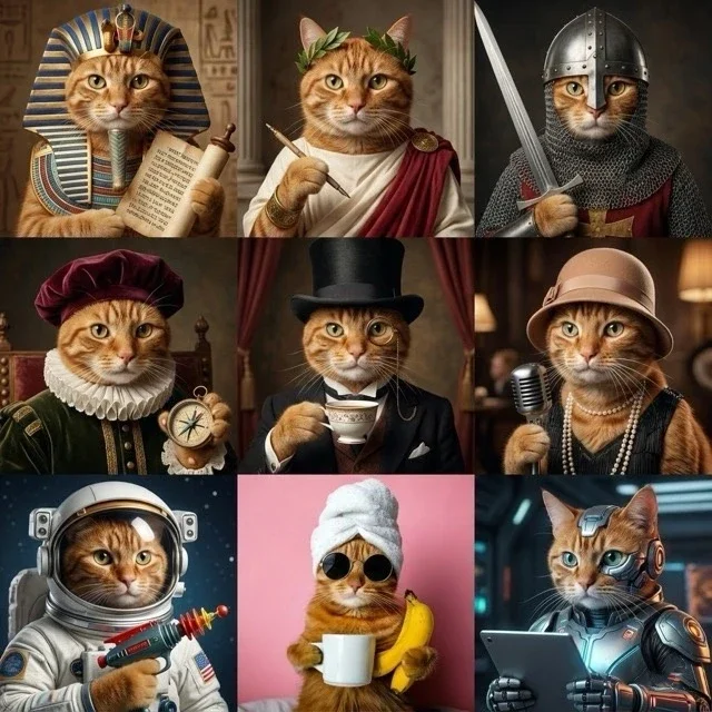 Create A Dynamic Grid Image Showing The Same Character Represente