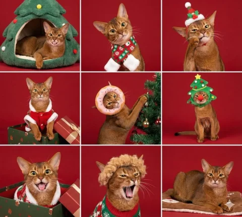 Generate An Image With A Christmas Red Background, Using A 3X3 Gr — Nano Banana 2 AI Prompt: Generate an image with a Christmas red background, using a 3x3 grid layout to di...