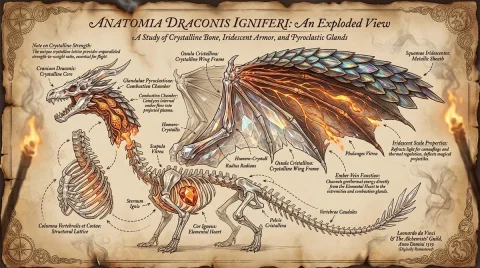 Create An Exploded-View Illustration Of A Dragon's Anatomy, Disse — Nano Banana 2 AI Prompt: Create an exploded-view illustration of a dragon's anatomy, dissecting its wings...