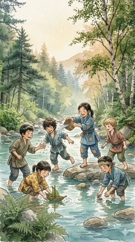 Whispers of Childhood in Nature's Heart — Nano Banana 2 AI Prompt: These illustrations feature a charming, hand-drawn aesthetic inspired by traditi...