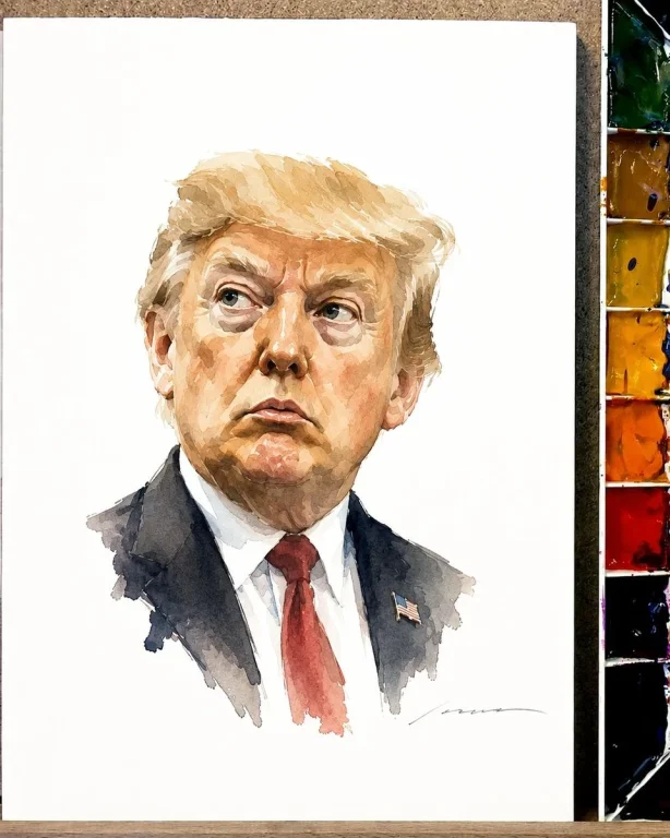 Dynamic Duo in Watercolor: Caricatures of Musk and Trump