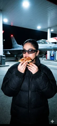 Midnight Fuel: A Slice of Life — Nano Banana 2 AI Prompt: Jet fuel and pizza for dinner.✈️ 🍕 ⛽ 🕶️ 🖤 🌃 **PROMPT (Nano Banana 2)** A g...