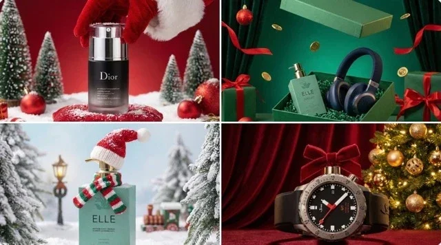 A Luxury Christmas-Themed Product Photoshoot Set In A Cozy / Stud