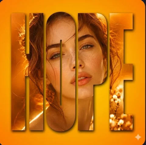 Framing Serenity: A Portrait of Hope — Nano Banana 2 AI Prompt: A high-quality digital graphic featuring the word "HOPE" in large, bold, sans-se...