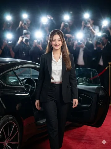 Celebrity Elegance on the Red Carpet — Nano Banana 2 AI Prompt: Ultra-realistic cinematic 8K red carpet portrait of a confident young woman in a...