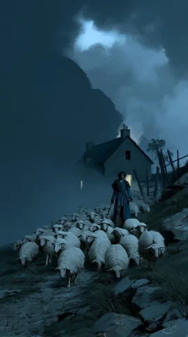 18th Century Scottish Pastoral — Nano Banana 2 AI Prompt: Scène pastorale écossaise XVIIIe siècle, style huile sur toile académique britan...