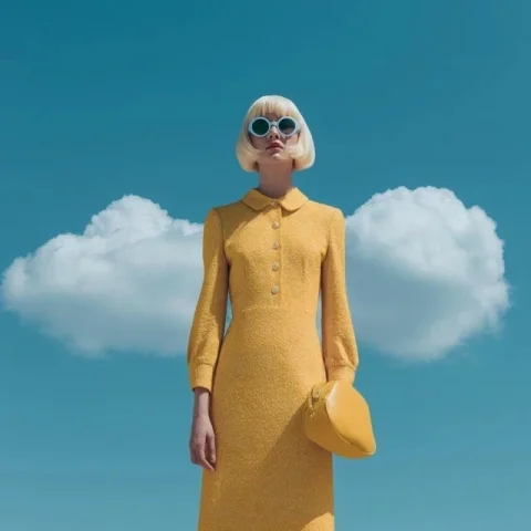Luxury Fashion Advertisement — Midjourney v6 AI Prompt: few large clouds only, minimal cloud density, luxury fashion advertisement, larg...