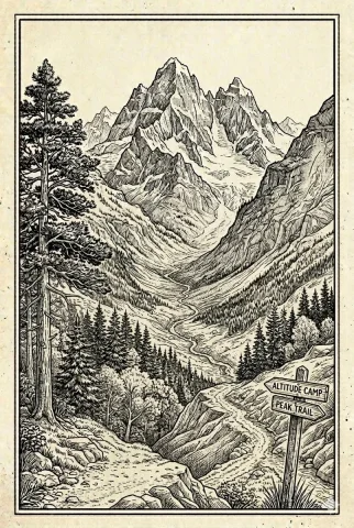 A Crossroads in the Wilderness — Nano Banana 2 AI Prompt: A solitary hiker, viewed from behind with a backpack and a traditional walking s...