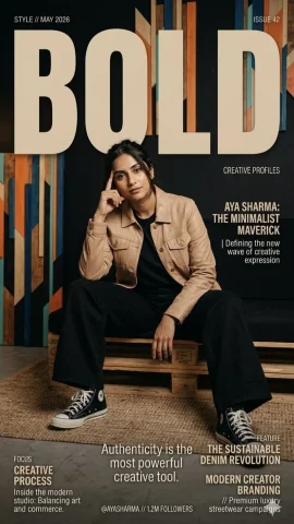 BOLD: Aya Sharma Redefines Minimalist Fashion — Nano Banana 2 AI Prompt: A high-fashion magazine cover titled "BOLD" featuring Aya Sharma, a minimalist c...