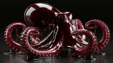 Crimson Liquid Masterpiece: A Sculptural Marvel — Nano Banana 2 AI Prompt: [subject] hyper-realistic sculpture made entirely of thick, glossy, dark crimson...