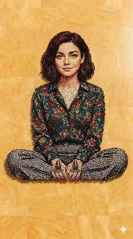 Mosaic of Self: A Portrait in Miniature — Nano Banana 2 AI Prompt: An aerial-view mosaic composed of thousands of miniature human figures, meticulo...