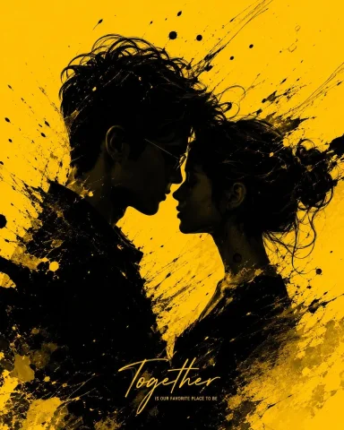 Ink and Love: A Bold Modern Romance — Nano Banana 2 AI Prompt: A cinematic side-profile portrait of a stylish young couple in minimalist black...