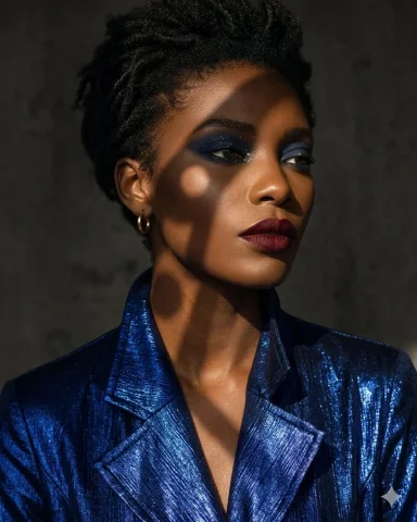 Sophisticated Allure: A High-Fashion Editorial Portrait — Nano Banana 2 AI Prompt: A high-fashion portrait of a woman featuring striking deep blue eyeshadow accent...