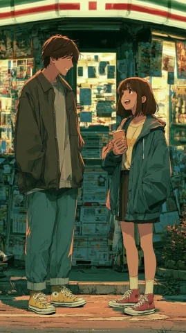 Convenience Store at Night — Nano Banana 2 AI Prompt: This rough-around-the-edges yet beautiful anime-style illustration depicts a 22-...