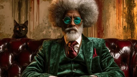 Elegant Elderly Portrait — Nano Banana 2 AI Prompt: Photo realistic, cinematic retro soul funk YouTube thumbnail portrait of a disti...